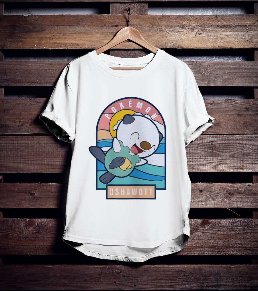 Pokémon Oshawott Playful Cartoon Wave Scene T-Shirt