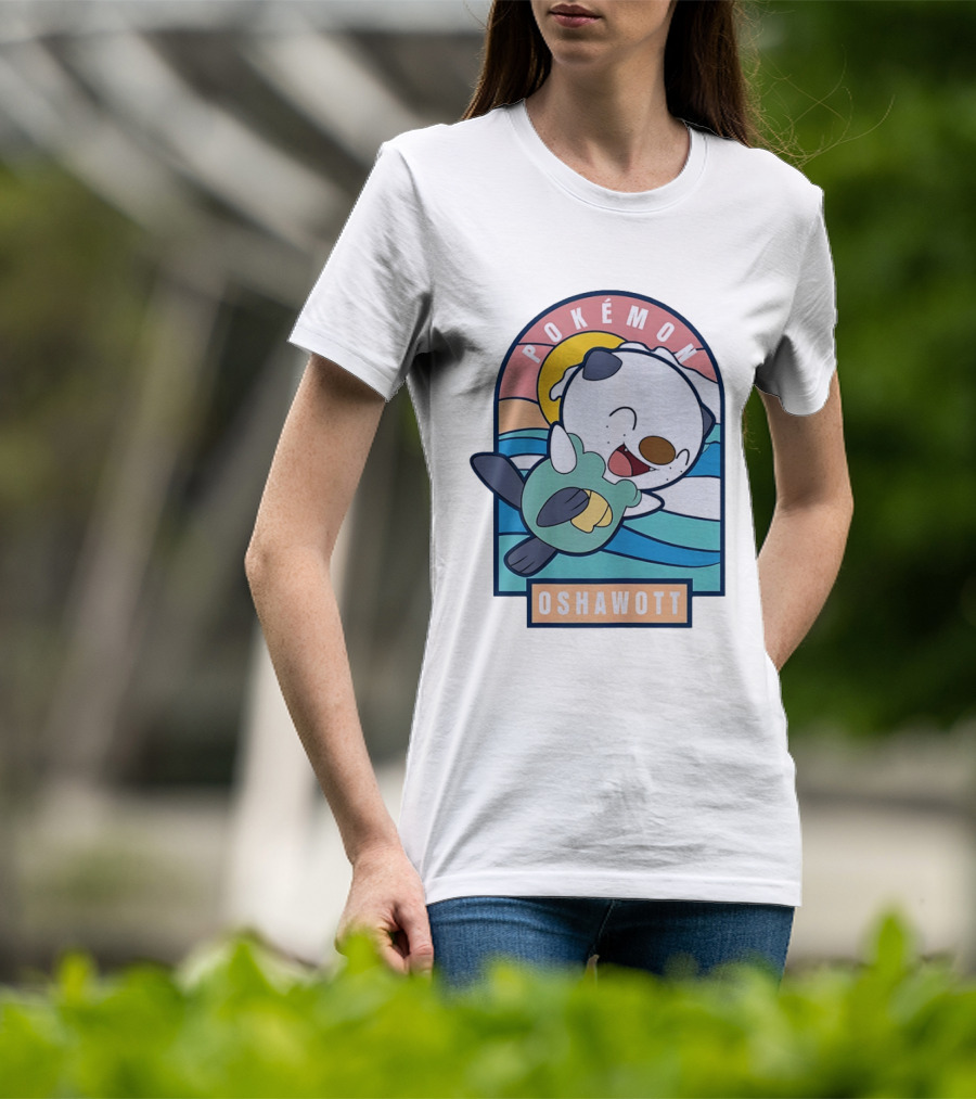 Pokémon Oshawott Playful Cartoon Wave Scene T-Shirt