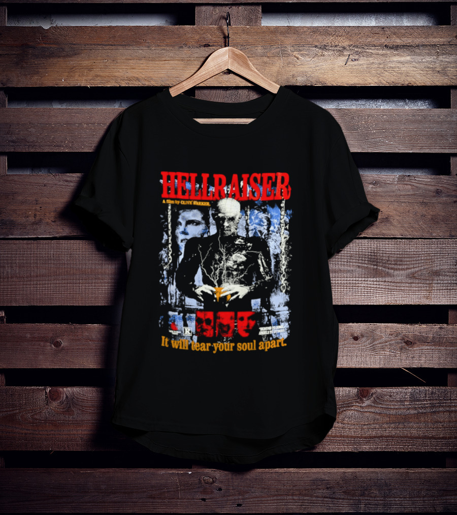 Hellraiser A Film By Clive Barker It Will Tear Your Soul Apart Pinhead Horror T-Shirt