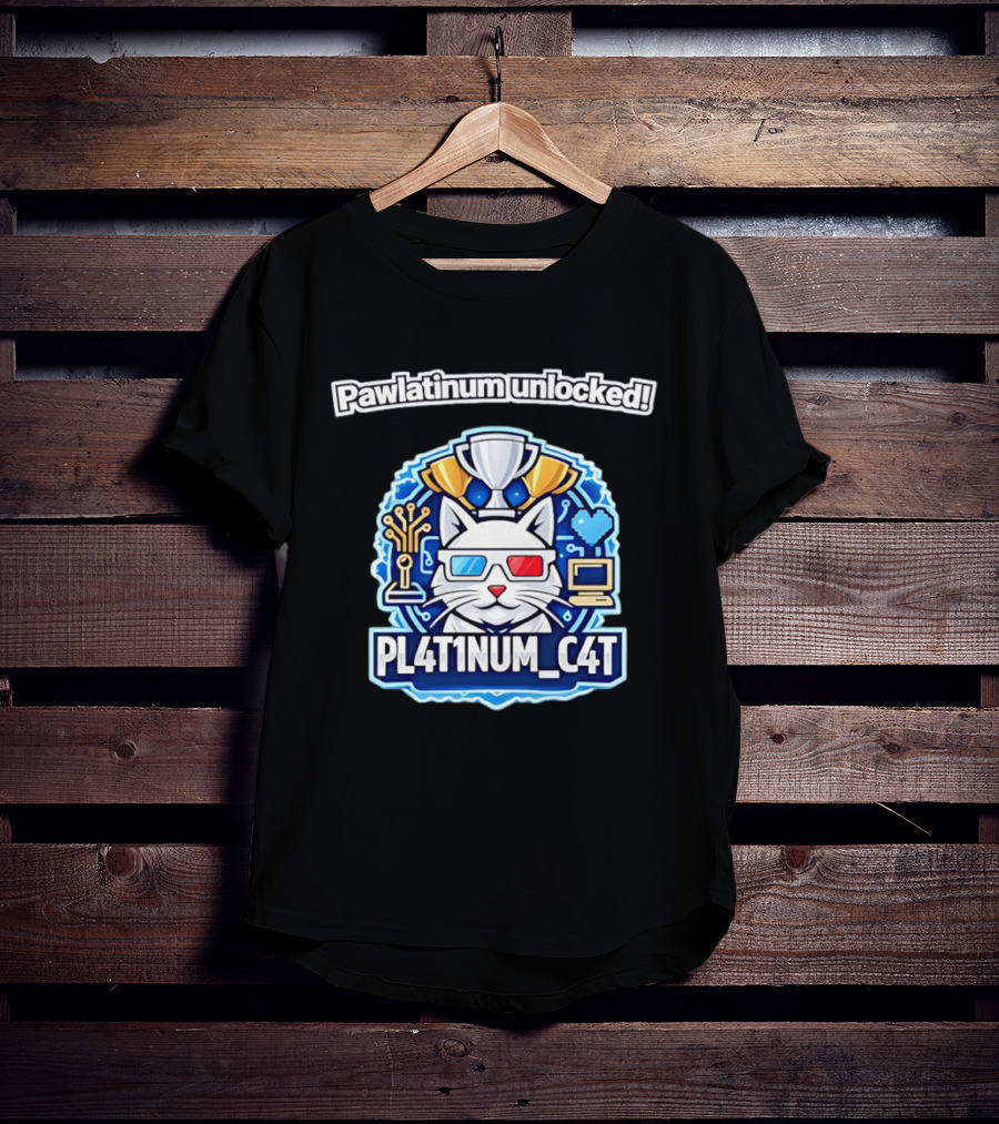 Pawlatinum Unlocked PL4T1NUM C4T Trophy Gamer Aesthetic T-Shirt