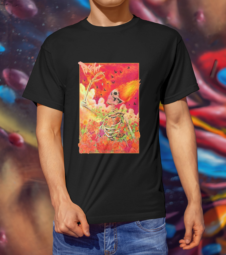 Puscifer March 31 2026 Thomas Wolfe Auditorium Asheville NC Skeleton Flames Flowers T-Shirt