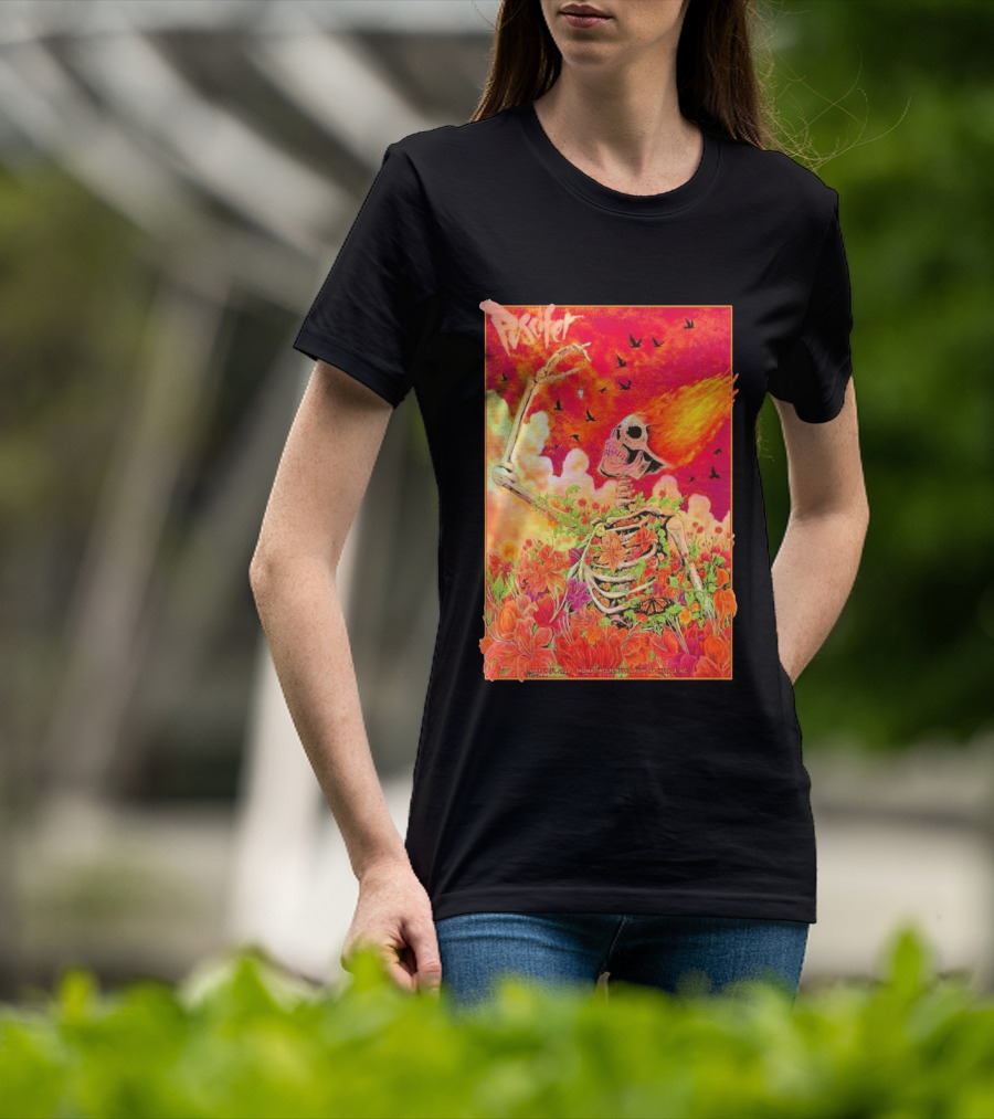 Puscifer March 31 2026 Thomas Wolfe Auditorium Asheville NC Skeleton Flames Flowers T-Shirt