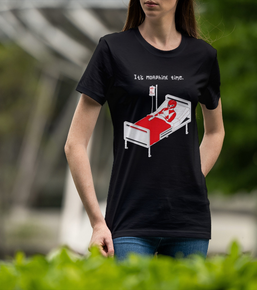 Red Ranger It's Morphin Time Power Rangers On Hospital Bed Scene T-Shirt