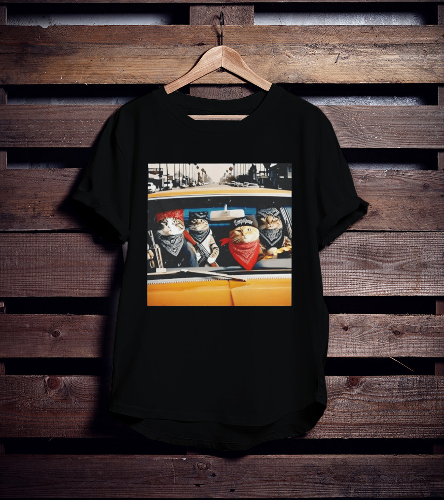 Gangster Cats In Lowrider Car With Bandanas And Guns T-Shirt