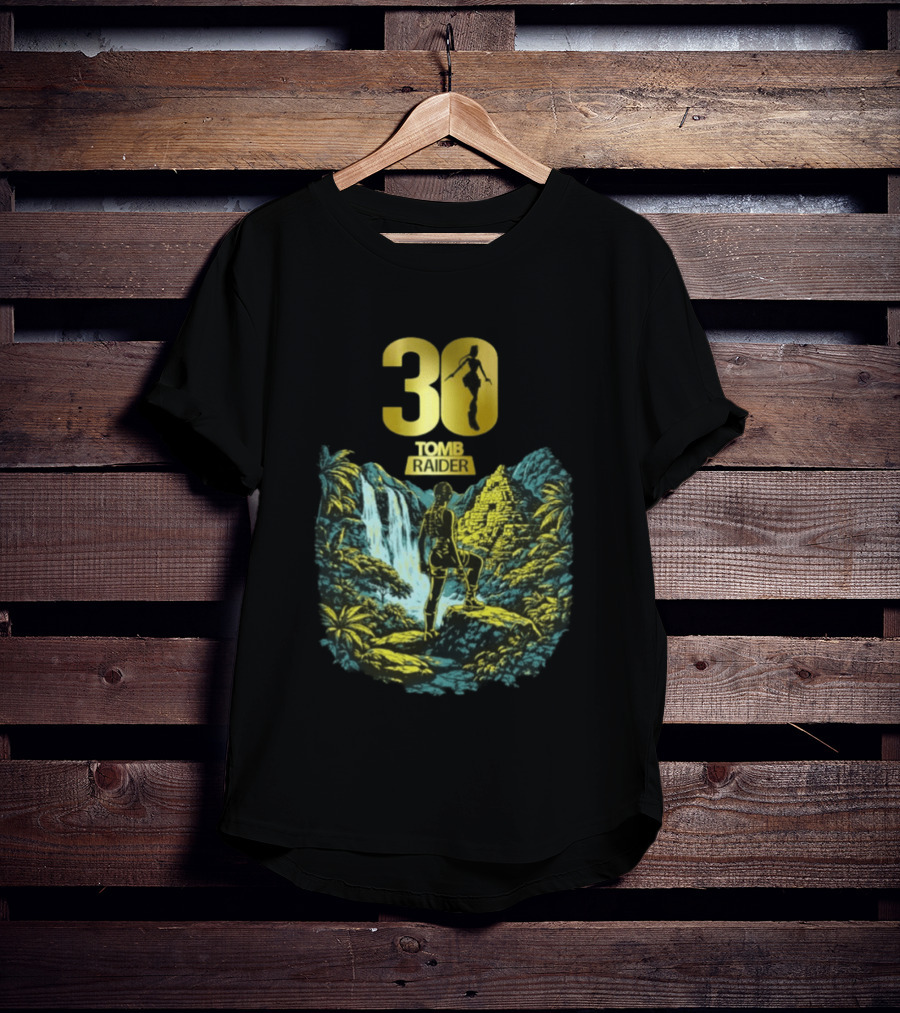 Lara Croft Tomb Raider 30th Anniversary Celebration With Iconic Jungle Adventure Scene T-Shirt