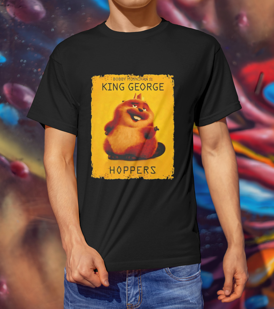 Bobby Moynihan Is King George Hoppers Smiling Cartoon Character With Crown On Orange T-Shirt
