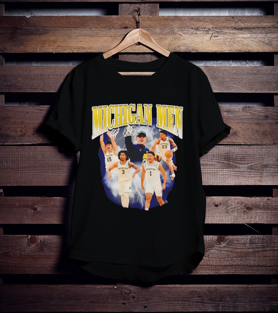 Michigan Men Basketball Player Collage 2026 Team Spirit Athletics Lightning T-Shirt