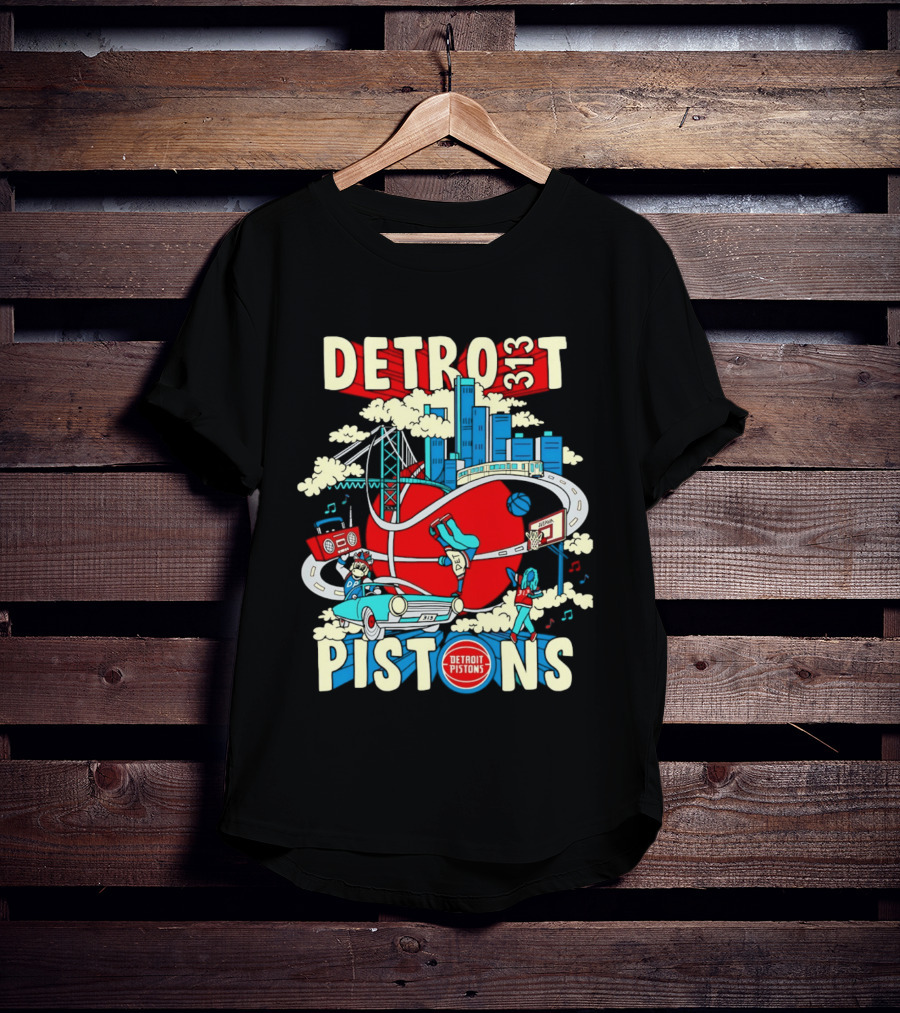 Detroit Pistons 313 Motor City Skyline Basketball 2026 T-Shirt