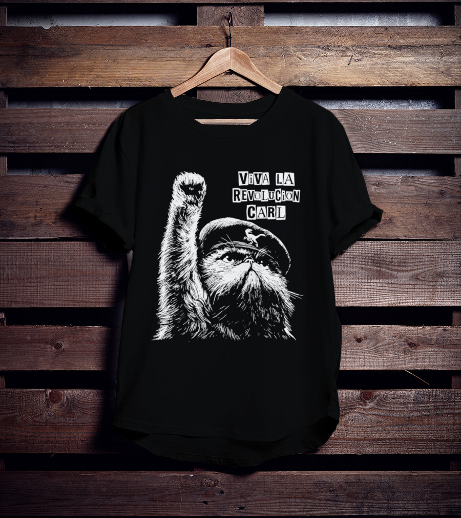 Viva La Revolucion Carl Persian Cat In Beret Raising Fist T-Shirt