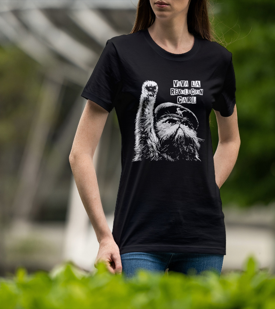 Viva La Revolucion Carl Persian Cat In Beret Raising Fist T-Shirt