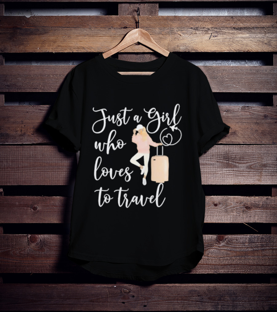 Just A Girl Who Loves To Travel With Pink Luggage And Heart T-Shirt