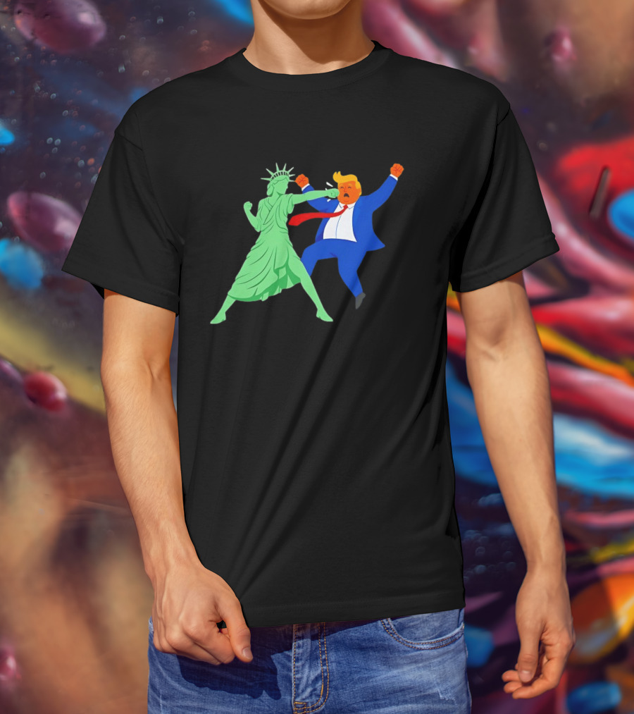 Statue Of Liberty Punching Trump Political Satire T-Shirt