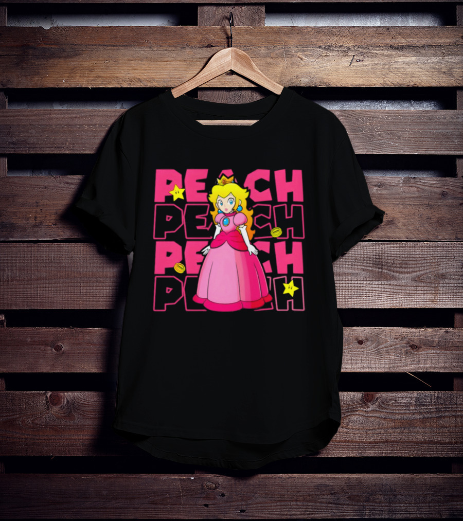 Super Mario Princess Peach With Stars And Coins Retro 1985 Disneyland T-Shirt