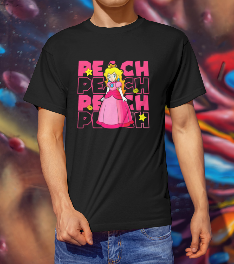 Super Mario Princess Peach With Stars And Coins Retro 1985 Disneyland T-Shirt