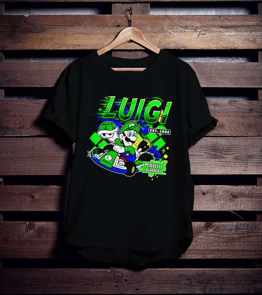 Super Mario Luigi Mario Kart Est 1992 Racing Green T-Shirt