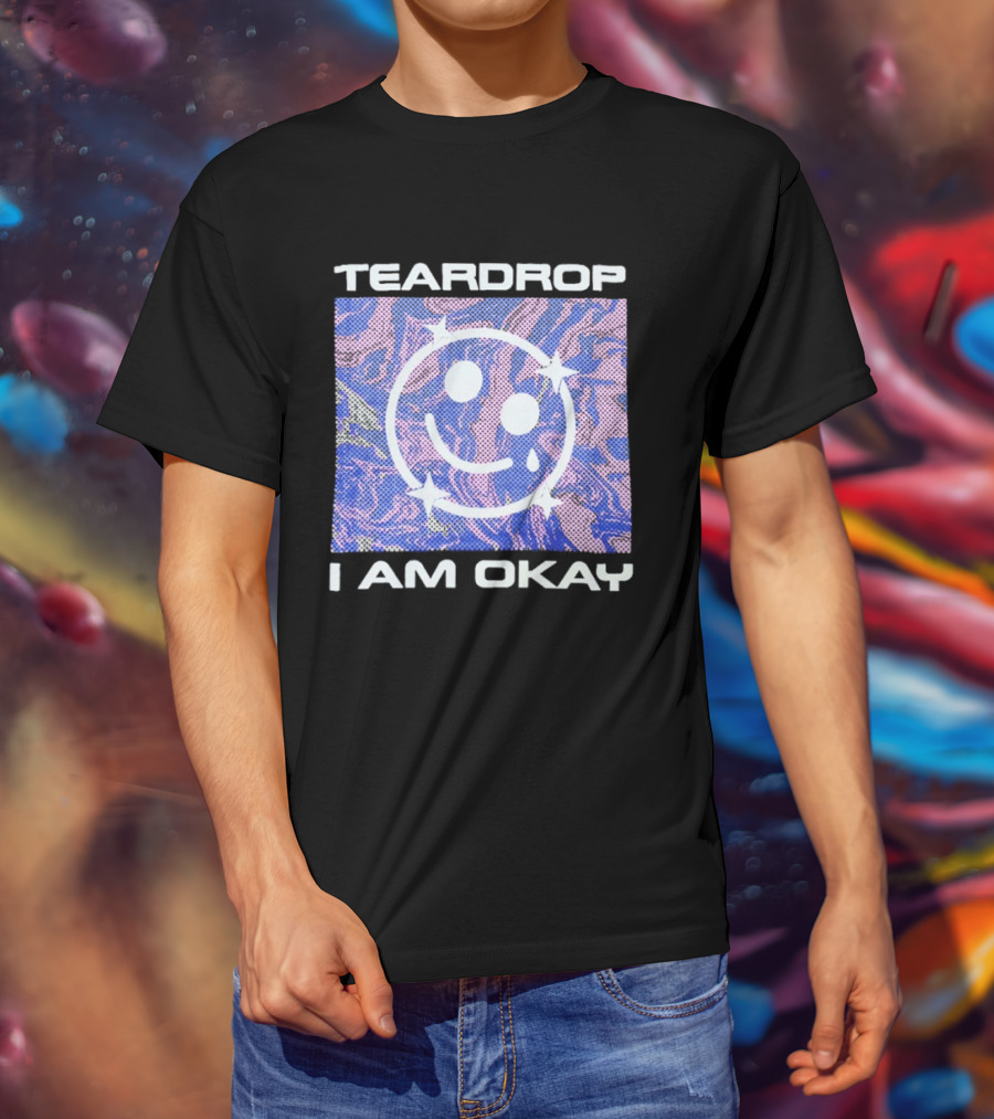 TEARDROP I AM OKAY Smiley Face Camo Pink Blue T-Shirt