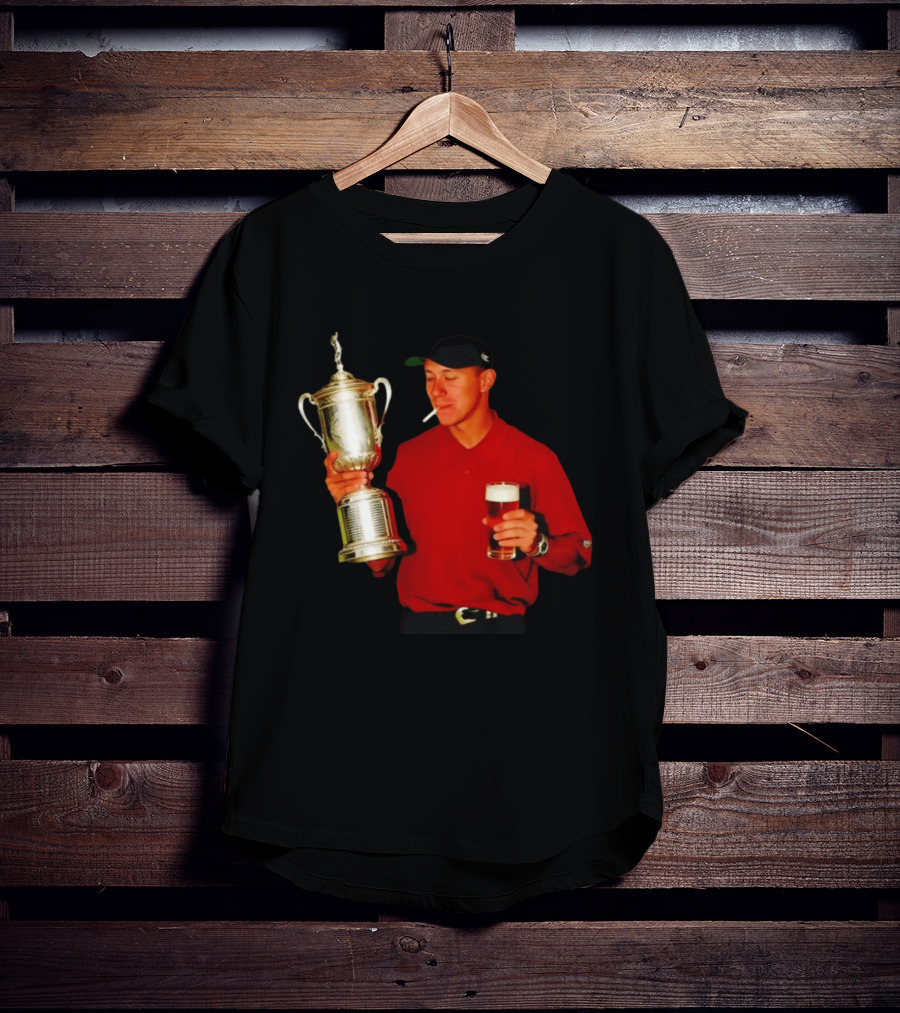 Tiger Woods Holding US Open Trophy With Cigarette And Drink In Hand T-Shirt