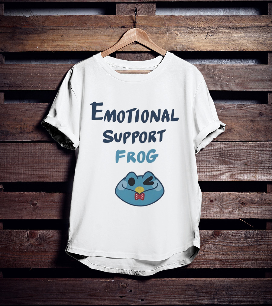 Emotional Support Frog Winking Bow Tie Blue Face T-Shirt