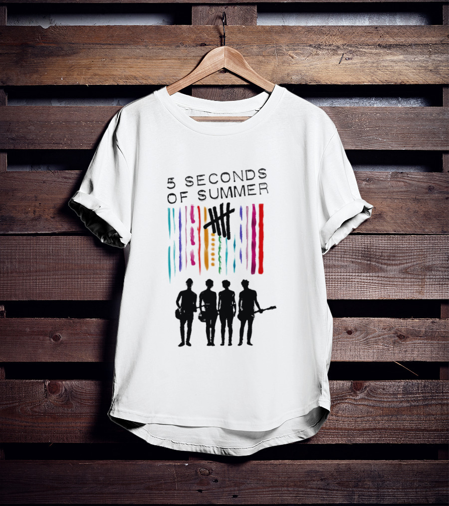 5 Seconds Of Summer Band Silhouette Color Stripes T-Shirt