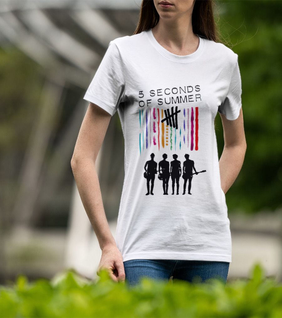 5 Seconds Of Summer Band Silhouette Color Stripes T-Shirt