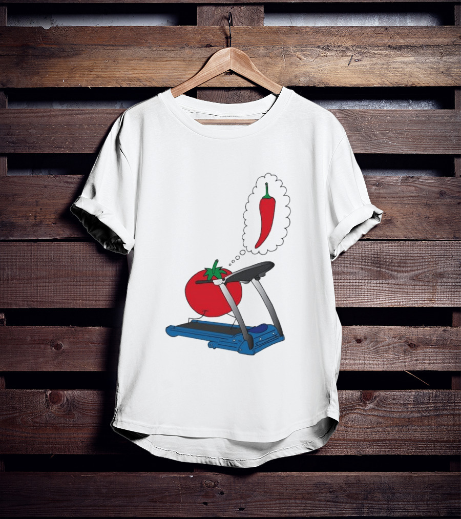 Tomato Dreaming Of Chili On Treadmill Funny Food Meme T-Shirt