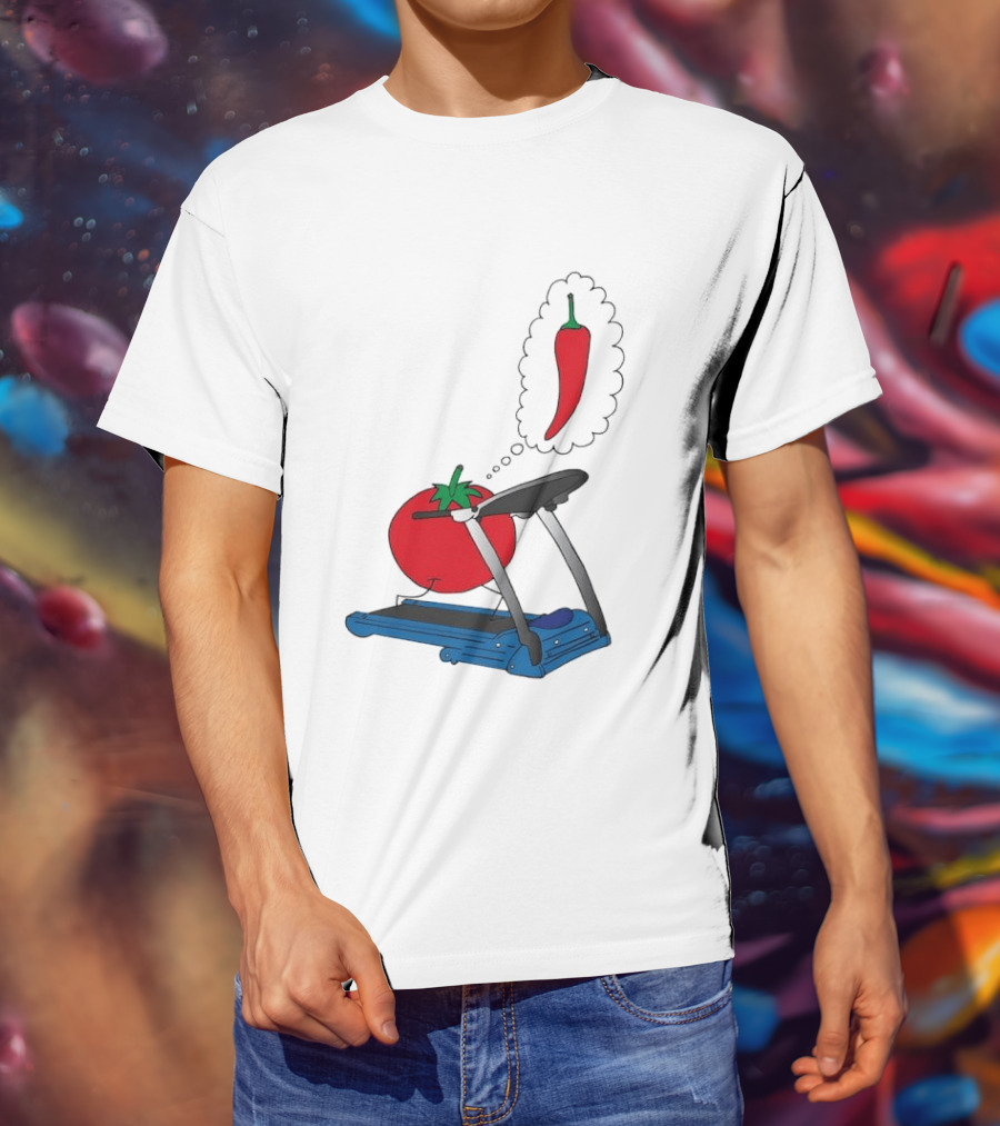 Tomato Dreaming Of Chili On Treadmill Funny Food Meme T-Shirt