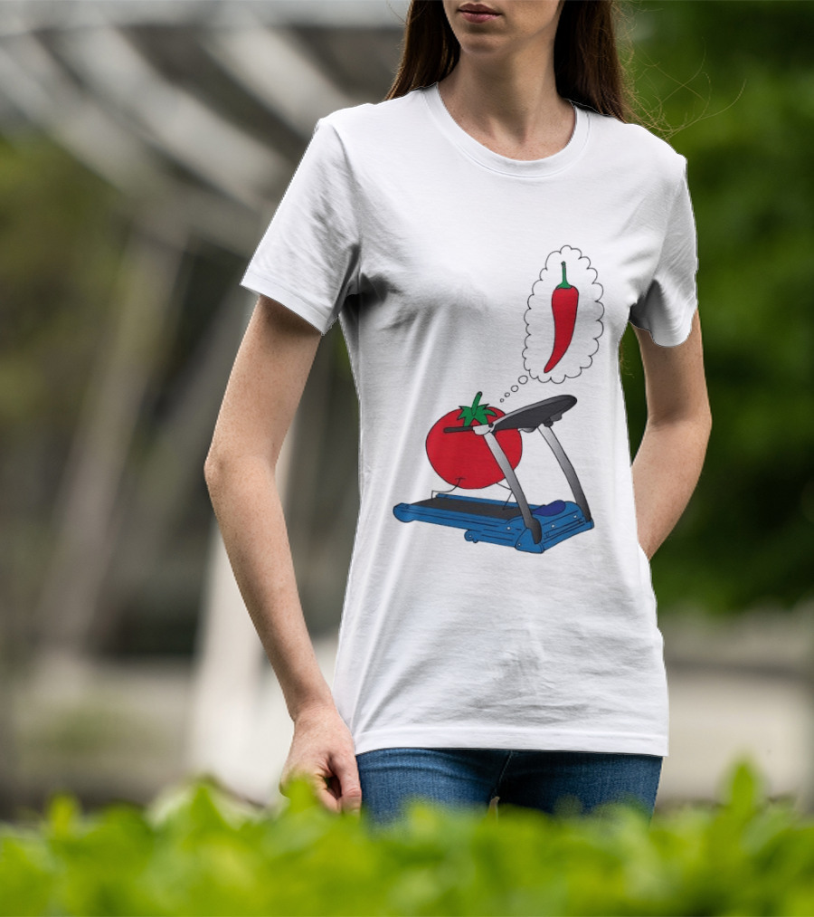 Tomato Dreaming Of Chili On Treadmill Funny Food Meme T-Shirt