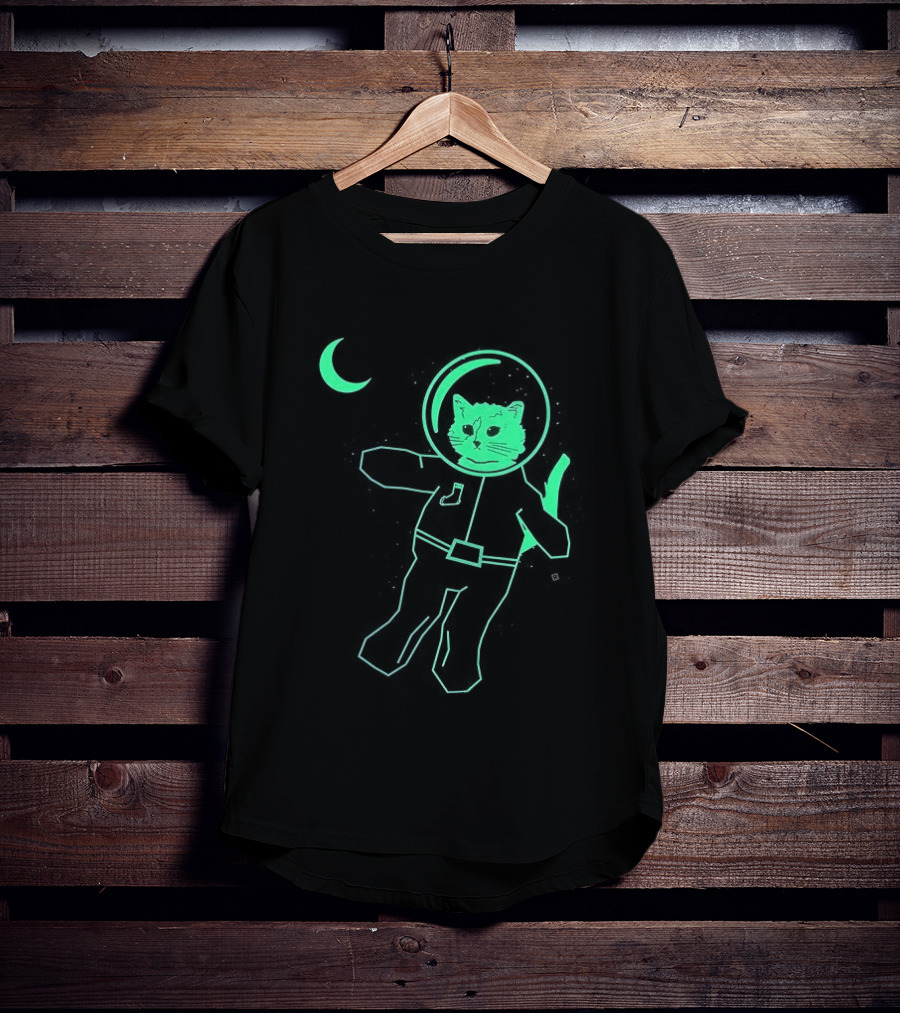 Glow In The Dark Astronaut Neon Cat With Moon Phases T-Shirt
