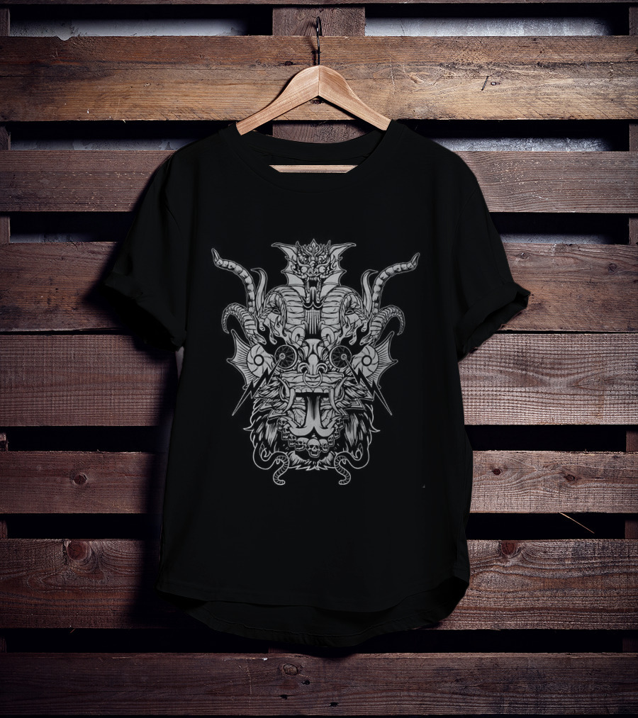 Black Devil Big Face Horror With Intricate Demon T-Shirt