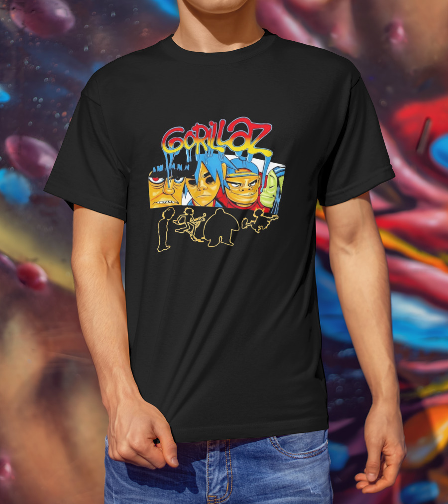 Gorillaz Band Characters Face Art And Silhouette Outlines T-Shirt