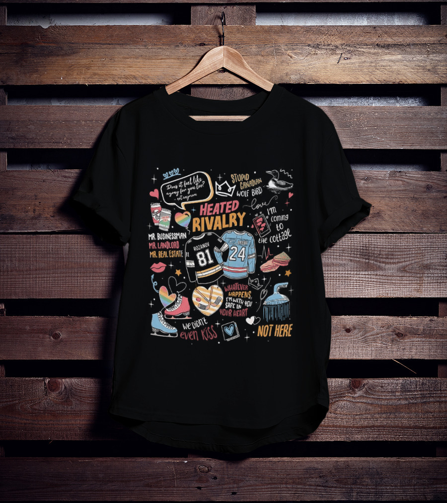 Heated Rivalry Romance With Rainbow Heart And Hockey Jerseys 81 And 24 T-Shirt