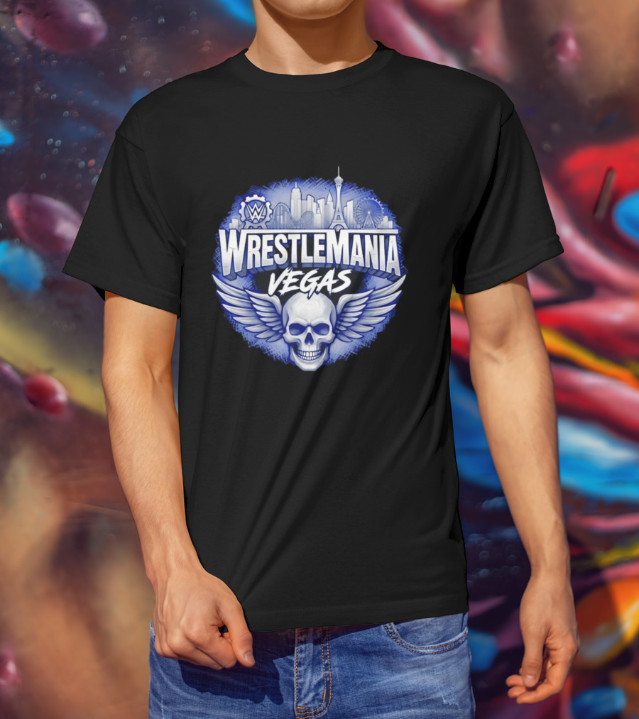 Cody Rhodes WWE Wrestlemania Vegas 42 Skull Wings Skyline T-Shirt