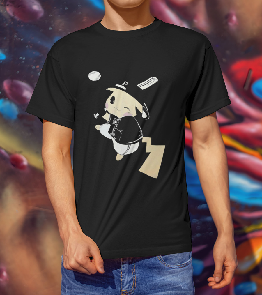 Pokemon Pittsburgh Pirates Baseball Collaboration Pikachu Pitching T-Shirt