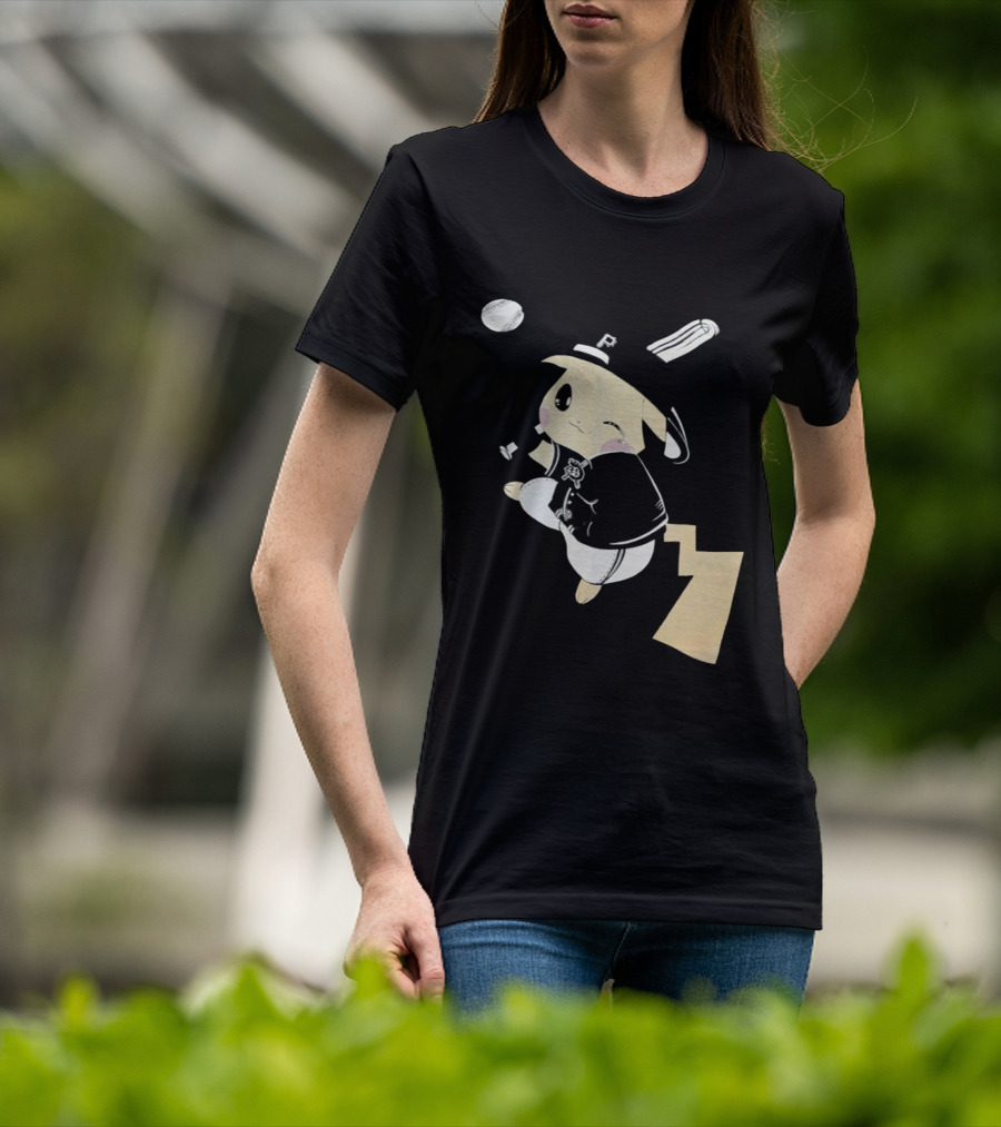 Pokemon Pittsburgh Pirates Baseball Collaboration Pikachu Pitching T-Shirt