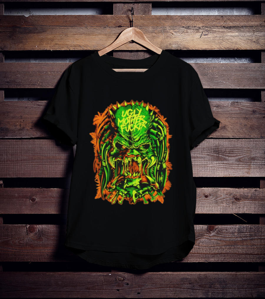 Predator Ugly Mother Fucker Alien Mask Neon Green And Orange T-Shirt