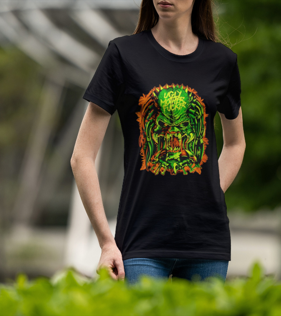 Predator Ugly Mother Fucker Alien Mask Neon Green And Orange T-Shirt