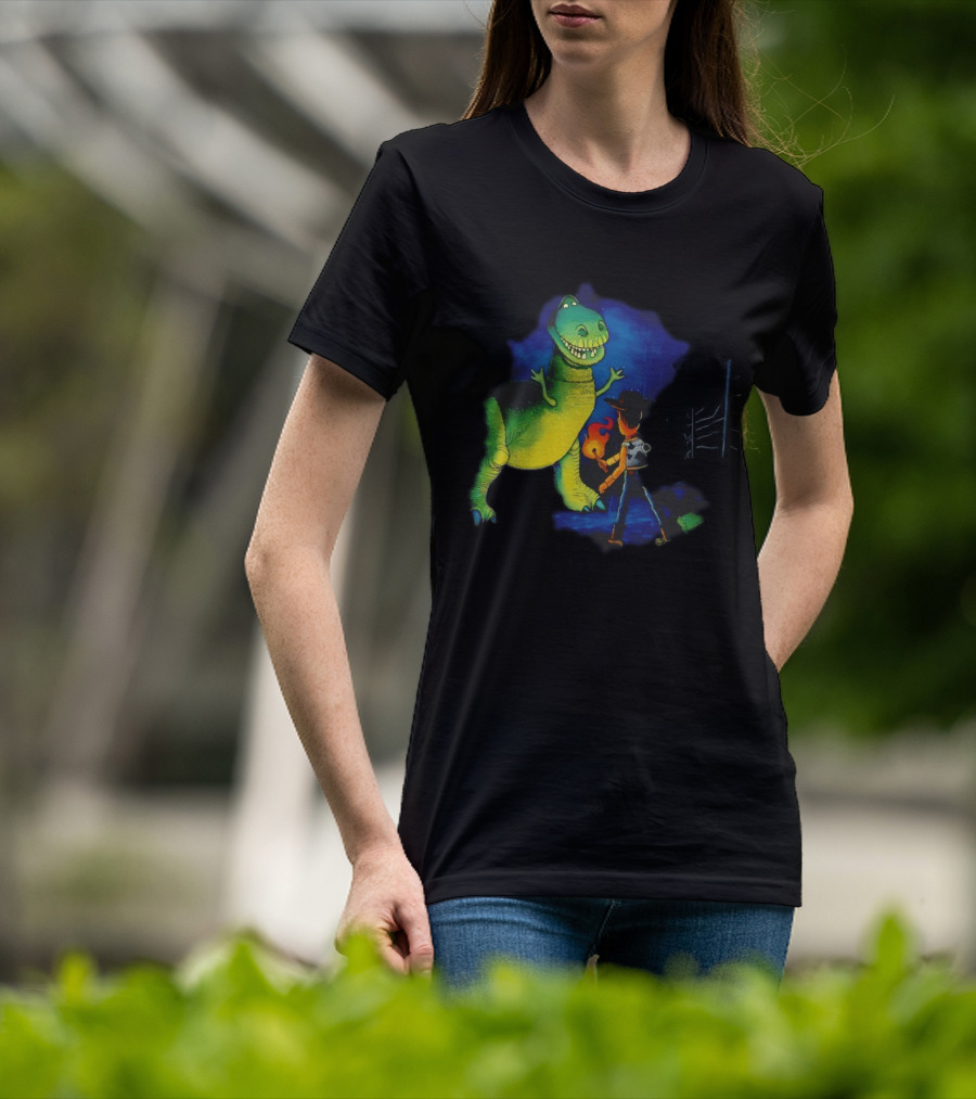 Rex And Woody Reenact Jurassic Park Scene Jurassic Toys Adventure T-Shirt
