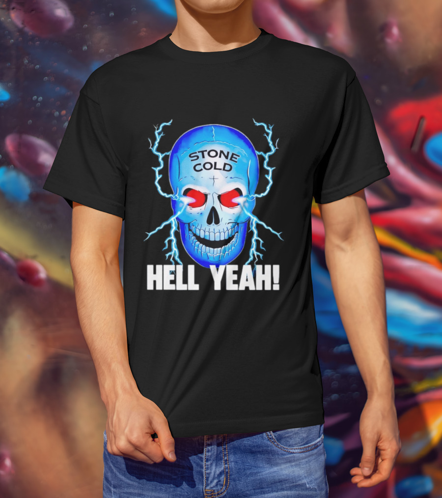 Stone Cold Steve Austin Skull Hell Yeah Electric Blue Lightning T-Shirt