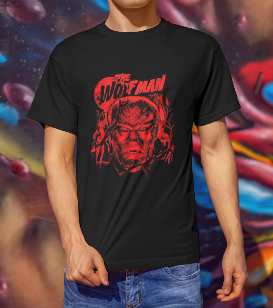 The Wolfman Under Moon Halloween Classic Monster Face T-Shirt