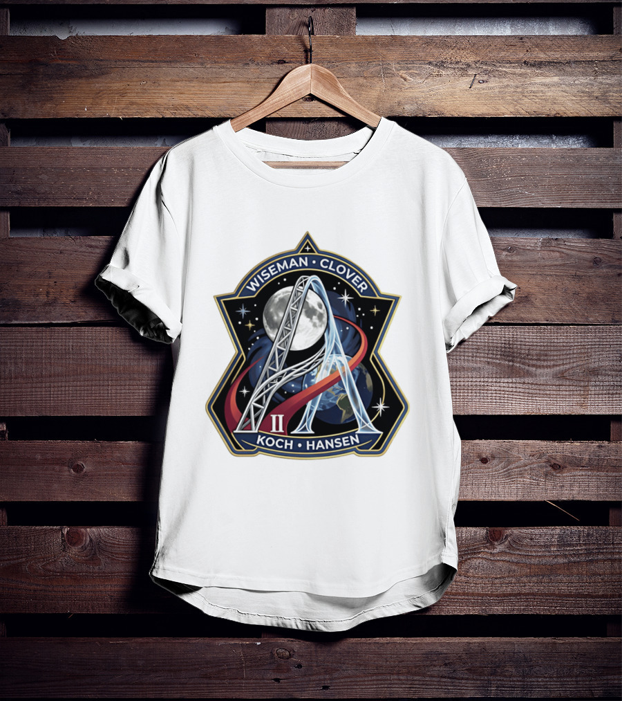 Wiseman Clover Koch Hansen Artemis II Mission Patch With Moon And Earth Galaxy T-Shirt