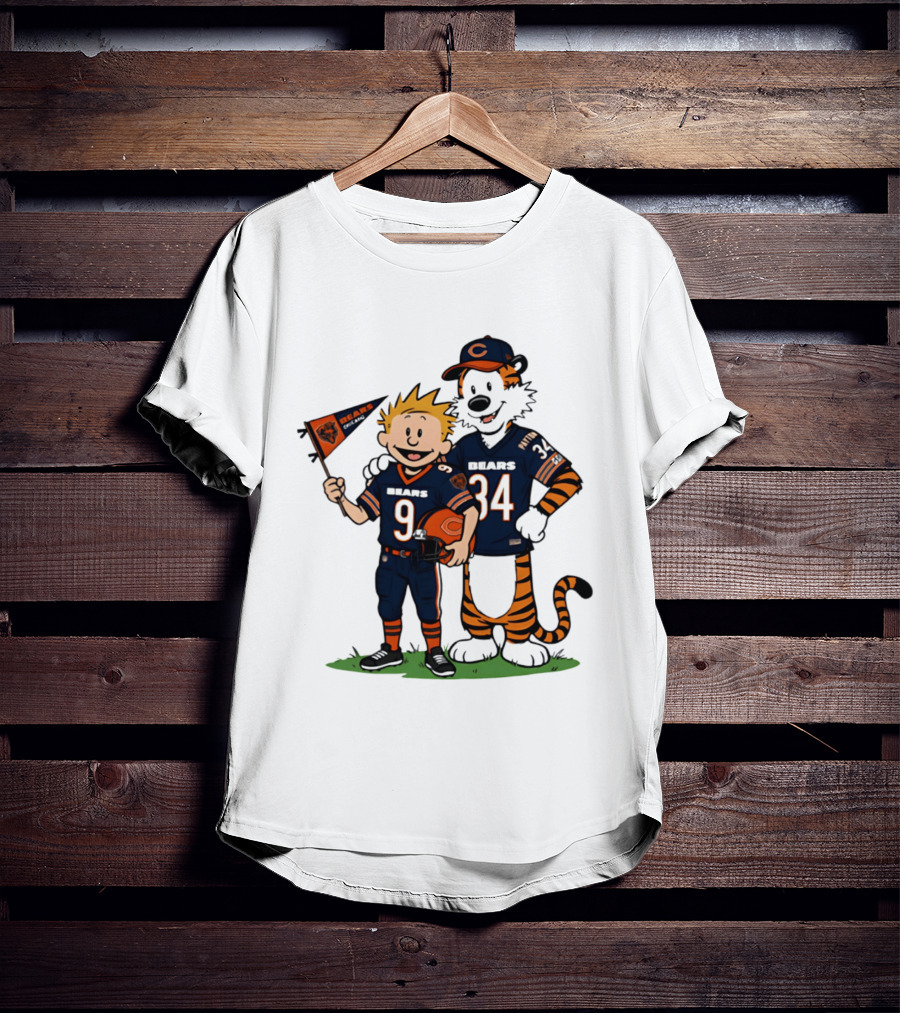 Calvin Hobbes Bears 9 34 Football Fan Outfit T-Shirt