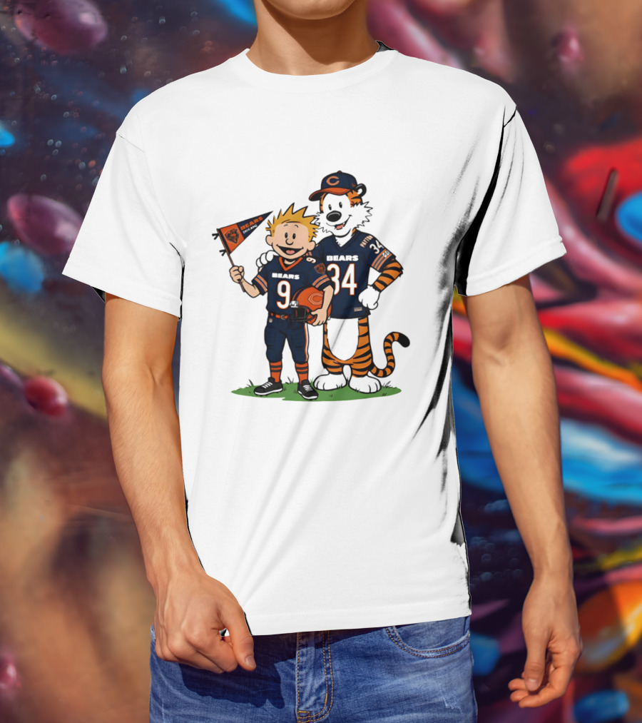 Calvin Hobbes Bears 9 34 Football Fan Outfit T-Shirt
