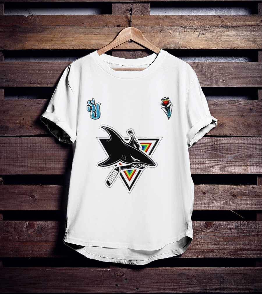 San Jose Sharks Pride Night 2026 Team Logo With Rainbow Accents T-Shirt