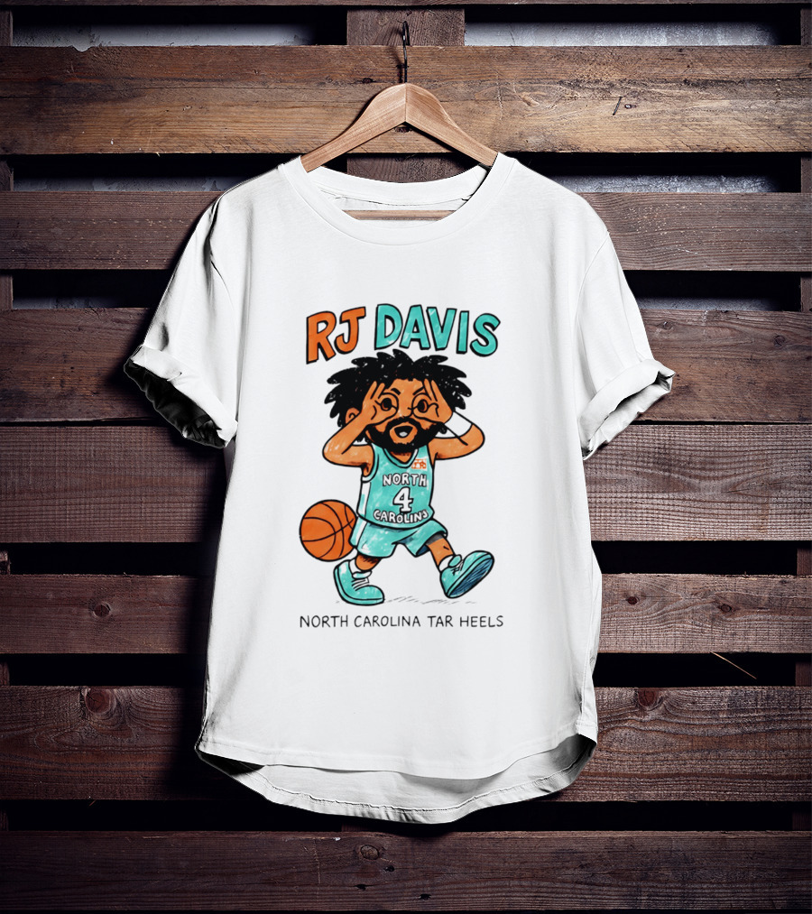 RJ Davis North Carolina Tar Heels Number 4 Basketball Caricature T-Shirt