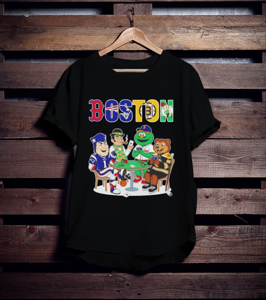 Boston Teams Playing Cards Patriots Red Sox Celtics Bruins Logos T-Shirt