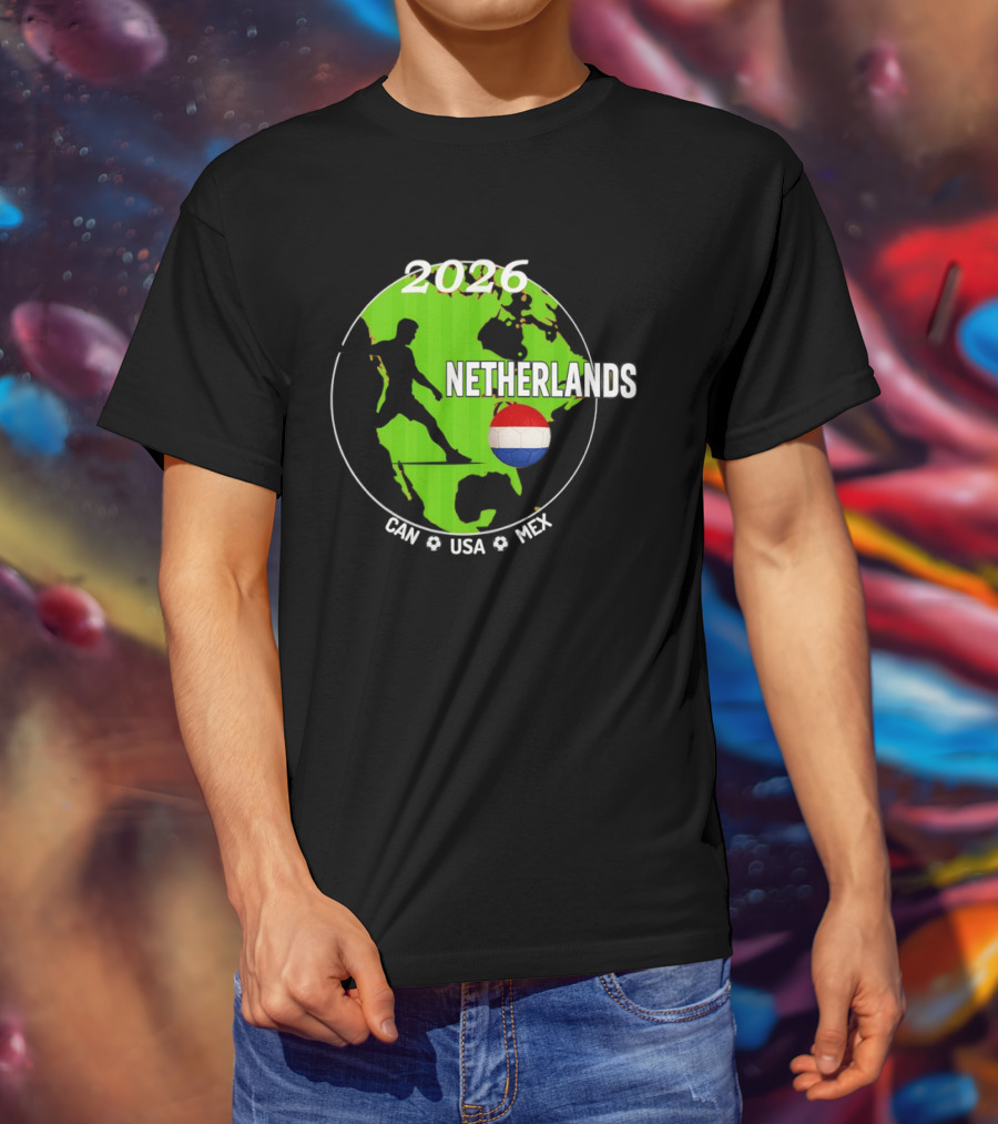 Netherlands Football 2026 CAN USA MEX World Cup Map Soccer Ball T-Shirt