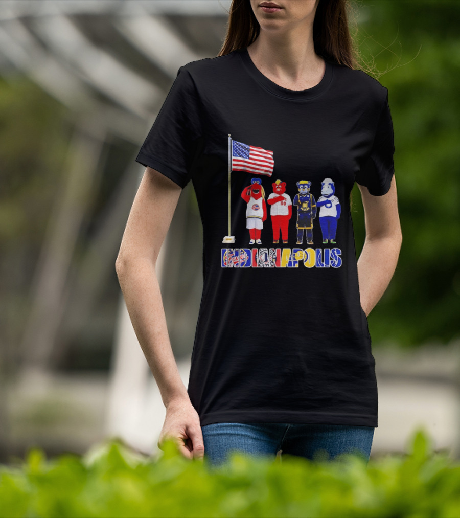 Indiana Fever Indianapolis Mascots Salute Flag With Pacers Colts T-Shirt