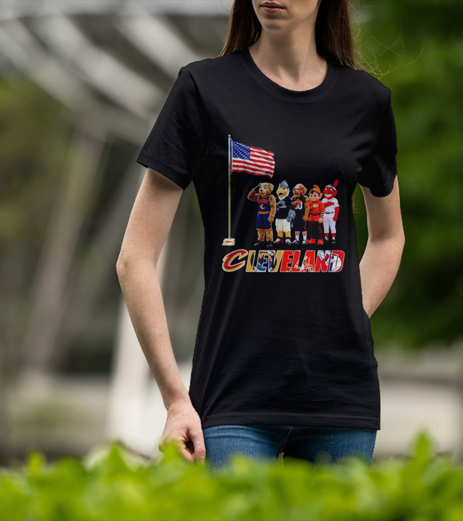 Cleveland Sports Mascots Salute The American Flag 2026 T-Shirt