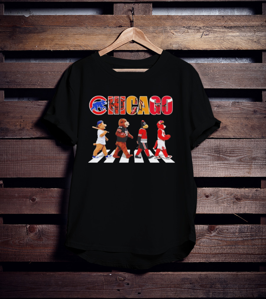 Chicago Cubs Bears Blackhawks Bulls Mascots Crossing Abbey Road T-Shirt