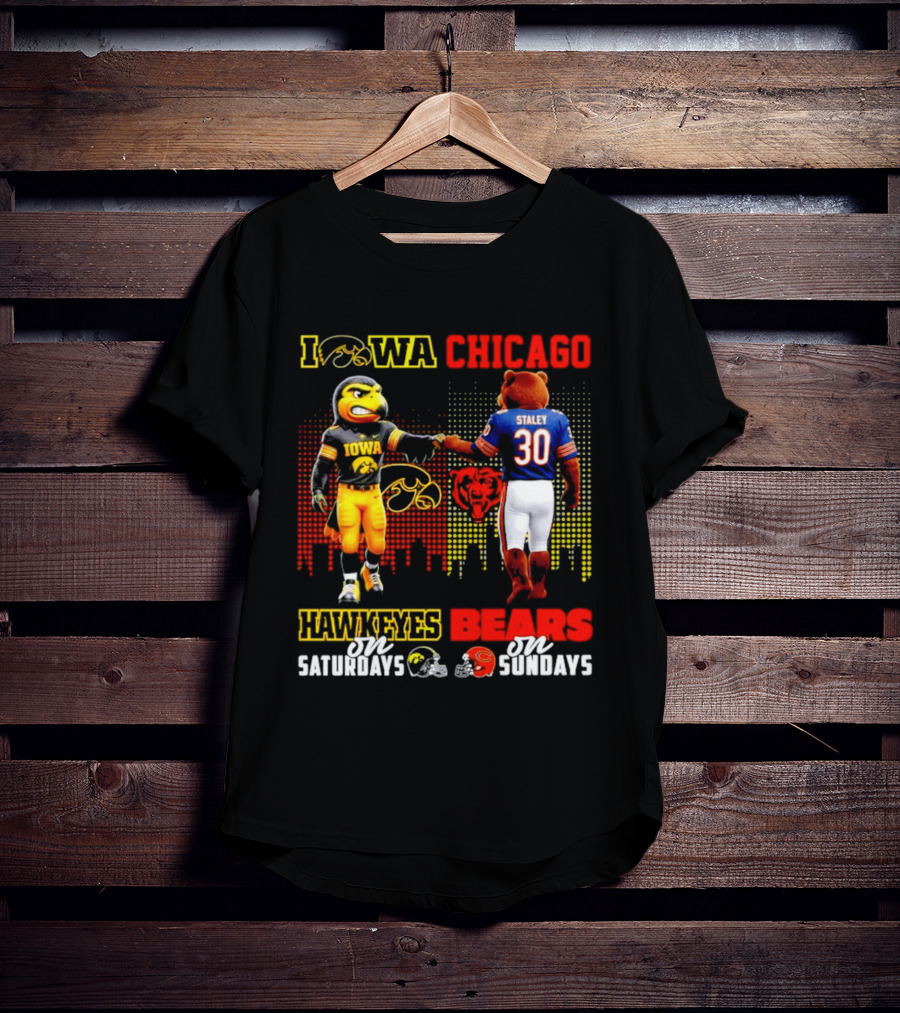 Iowa Hawkeyes Saturdays Chicago Bears Sundays City Skyline T-Shirt